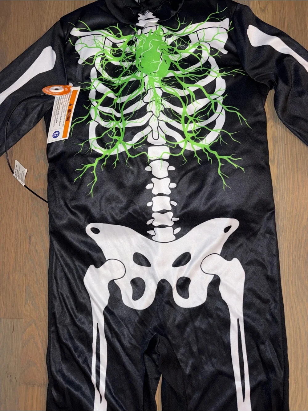 NWOT Youth Light Up Skeleton Halloween Costume Bodysuit One Piece Black
